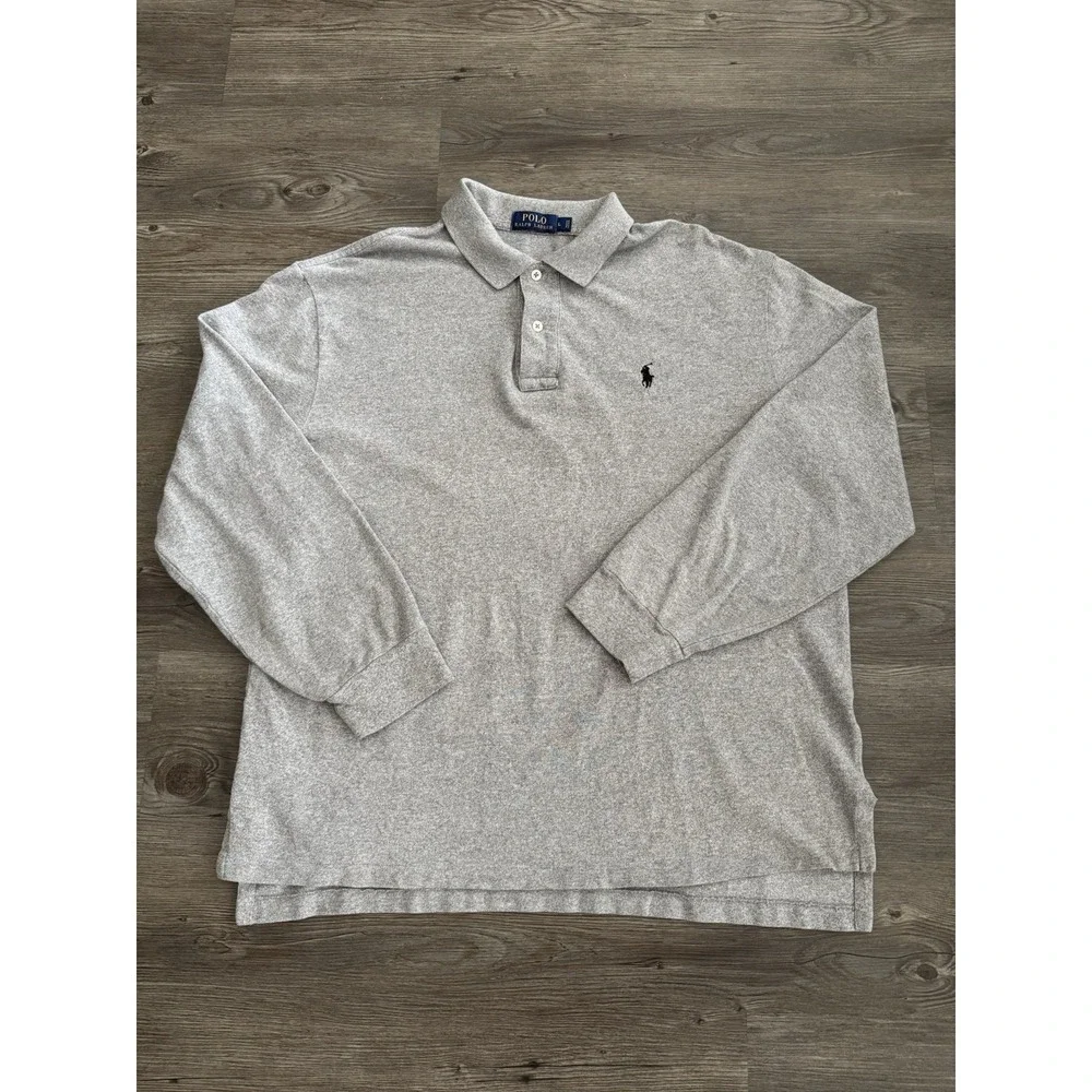Polo Ralph Lauren Men's L Gray Heather Long Sleeve Polo Shirt Pony Logo cotton